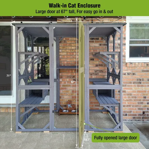 Miniatura 3 de Gutinneen Catio - Casa grande para gatos al aire libre en recinto para gatos para interiores, jaula de condominio con puerta, plataforma y casa