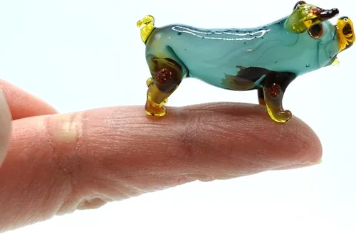 Miniatura 10 de Figurita de Cerdo en Miniatura de Cristal – Figura de Animal de Cristal Soplado Hecha a Mano – Linda Escultura de Cerdo Coleccionable – Decoración