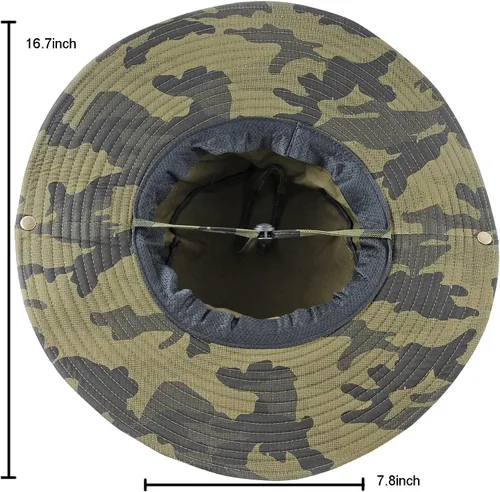 Miniatura 5 de Sombrero de camuflaje militar de ala ancha para pesca de verano, caza, camping, senderismo, sombrero de sol al aire libre, sombrero Boonie Verde
