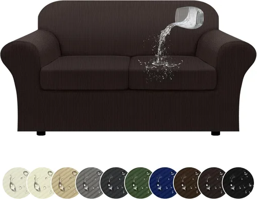 Miniatura 28 de Funda impermeable para silla con brazos, juego de 2 piezas, funda a rayas para 1 sofá separado con cojín en T, fundas de sillón de tela