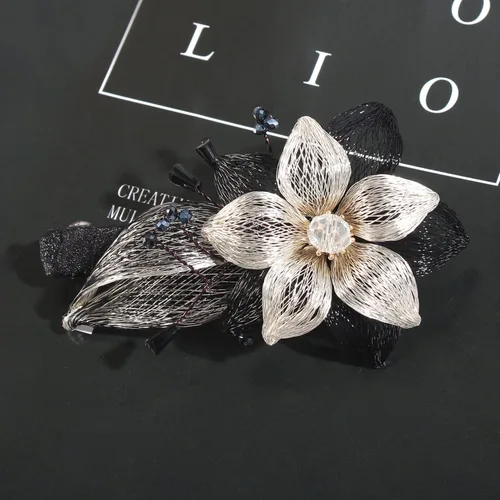 Miniatura 5 de Mistofu 3.93inch DIY alambre de cobre de metal tejido a mano diseño de alto nivel pasadores elegantes accesorios para el cabello, regalos para Negro