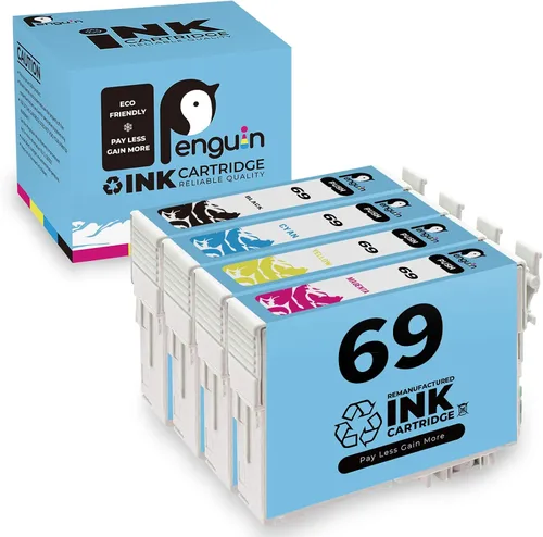 Penguin 69 cartuchos de tinta remanufacturados para Epson 69 T069 usados para Stylus CX5000 CX6000 CX7000F CX7400 CX7450 CX8400 CX9400F (1 negro, 1