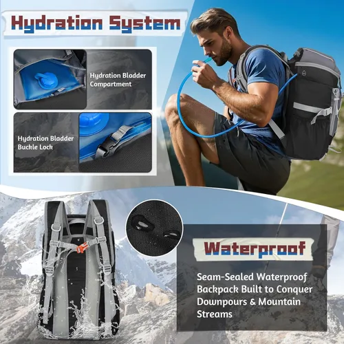 Miniatura 4 de RAINSMORE Mochila de senderismo plegable para mujeres y hombres, mochila de camping plegable de 40 litros, impermeable, bolsa de senderismo ligera