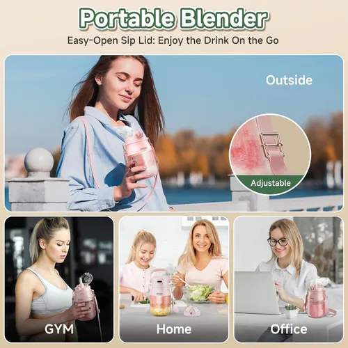 Miniatura 5 de Licuadora Portátil, Licuadoras Personales Prasky para Batidos y Smoothies con Taza de 27 onzas, Tapa y Correa para el Hombro, Recargable por USB