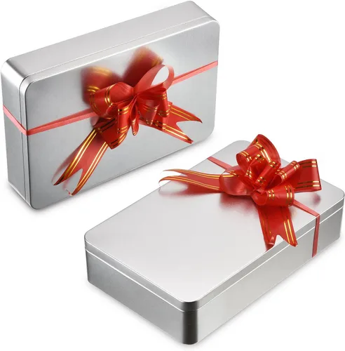 Miniatura 3 de Hotop 1 paquete de cajas de lata vacías rectangulares plateadas de 8.5 por 5.3 por 1.9 pulgadas, regalo, joyería y kit de lata de almacenamiento