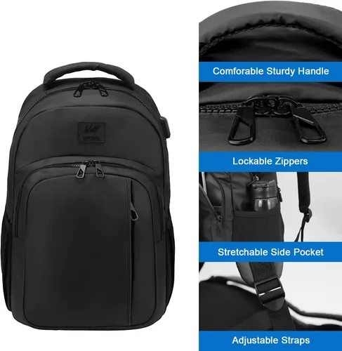 Miniatura 4 de WOLT Mochila para laptop para hombres y mujeres para portátil de 15.6 pulgadas y 17 pulgadas, mochila de viaje aprobada con compartimento para Negro