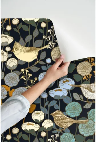 Miniatura 3 de Papel tapiz para despegar y pegar, diseño de pájaros negros con diseño de jardín de invierno, diseño de pájaros negros y oscuro, papel tapiz