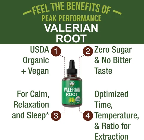 Miniatura 2 de Suplemento de gotas líquidas de raíz de valeriana orgánica USDA. Tintura de extracto vegano para relajación, sueño, calma. Gran alternativa a