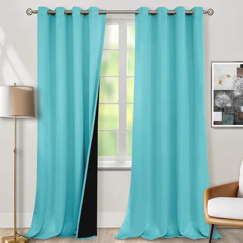 BGment - Cortinas opacas color agua de 95 pulgadas de largo, juego de 2 paneles para sala de estar, cortinas y cortinas con aislamiento térmico 100%