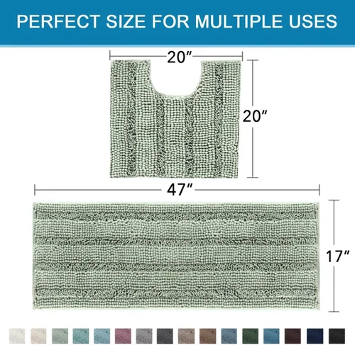 Miniatura 136 de H.VERSAILTEX Alfombras de baño para cuarto de baño, antideslizantes, tapetes de baño extragruesos, de felpilla, a rayas, alfombra de 20" x 32