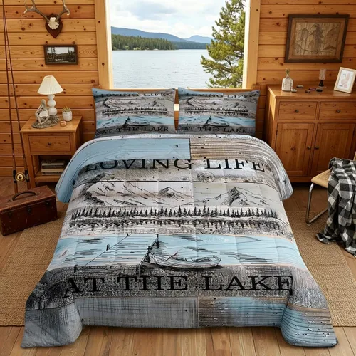 Miniatura 17 de Juego de edredón de casa del lago, tamaño individual, juego de ropa de cama con ancla náutica para niños, adolescentes y adultos, edredón retro