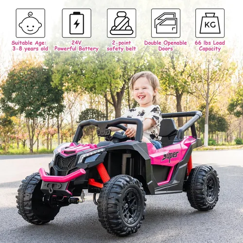 Miniatura 5 de Run Fast 24V vehículo de paseo con control remoto para padres, vehículo de paseo eléctrico para niños de 3 a 5 años, UTV todoterreno, motores 4WD