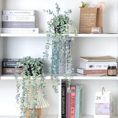 Miniatura 4 de COCOBOO 3 piezas de Plantas Colgantes Falsas, Plantas Artificiales Colgantes Falsas en Maceta de Eucalipto para Pared, Habitación, Hogar, Patio