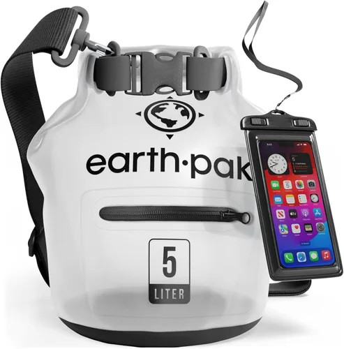 Earth Pak Bolsa seca impermeable con bolsillo con cremallera, mochila impermeable para mantener el equipo seco Transparente