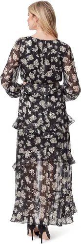 Miniatura 3 de Jessica Simpson Vestido largo con volantes y cuello en V Baianca para mujer