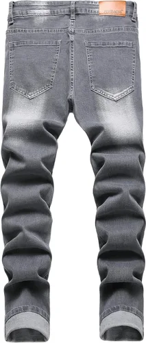 Miniatura 2 de Jeans elásticos ajustados para hombre, jeans ajustados rasgados para hombre, pierna recta, cómodos, cintura flexible, pantalones de mezclilla tipo