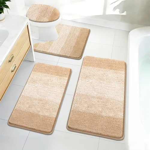 Miniatura 21 de Bsmathom Juego de 4 alfombras de baño, alfombras de baño de microfibra suave y absorbente con alfombra de contorno en forma de U para inodoro y Azul