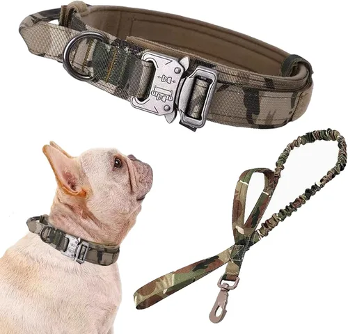 Miniatura 56 de Collar táctico para perro, ajustable, militar, de nailon, con asa de control y hebilla de metal resistente para perros medianos y grandes (negro, S)