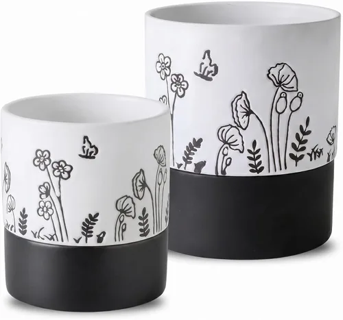 Miniatura 8 de Nihow Maceta de riego automático: maceta de cerámica de 6 pulgadas con orificio de drenaje y almacenamiento de agua para plantas de interior y Negro