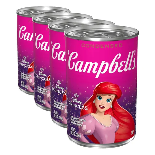 Campbell's Sopa condensada para niños, pasta de Disney Princess Cool Shapes con pollo en caldo de pollo, lata de 10.5 onzas (paquete de 4)