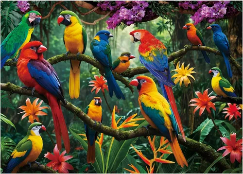 BenBen Rompecabezas de 1000 piezas para adultos, loros de la selva, rompecabezas con letras o patrones en la parte posterior, rompecabezas
