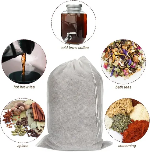 Miniatura 6 de 50 piezas Bolsas Grandes para Cold Brew Sin Desorden, Bolsas de Filtro de Café Desechables de 8x12 pulgadas, Malla Fina Lúpulo Cervecero Bolsas