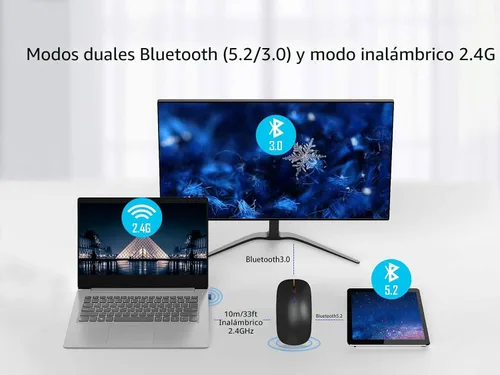 Miniatura 5 de AIKOKOK Ratón inalámbrico Bluetooth recargable para portátil con LED de uso portátil (BT5.2 y USB 2.4G) Modo dual de conexión ratón silencioso