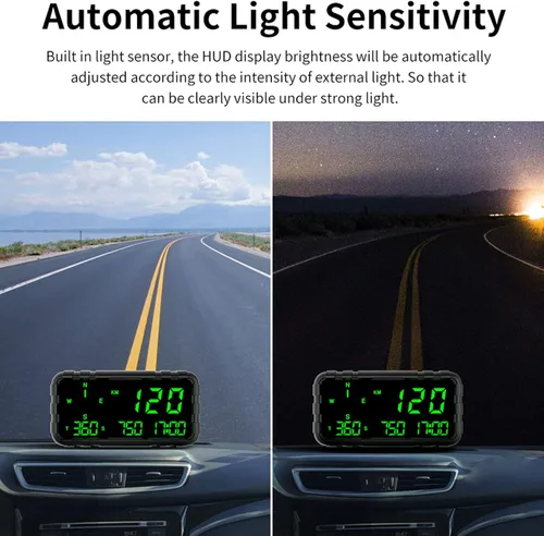 Miniatura 7 de Pantalla HUD para automóvil, velocímetro GPS universal con advertencia de sobrevelocidad, alarma de conducción de fatiga, ojos de pantalla digital