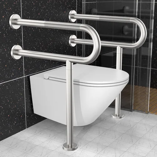 Miniatura 4 de Munzong - Riel de soporte para inodoro de 23.4 x 28 pulgadas, barra de agarre antideslizante de níquel cepillado satinado para baño, pasamanos