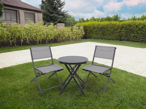 Miniatura 9 de BTEXPERT Juego de muebles de comedor de 3 piezas para patio, mesa de picnic plegable portátil, dos sillas para exteriores, plegable, gris