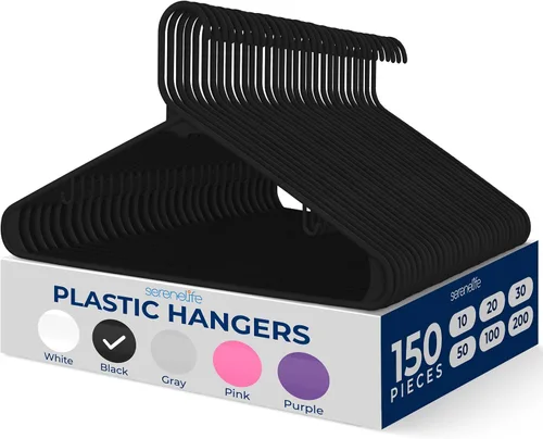 Miniatura 29 de SereneLife - Juego de 10 perchas de plástico con gancho de metal, color negro Non-Slip, Lightweight hangers with a slim profile help keep closets