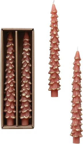 Miniatura 9 de Creative Co-Op Velas cónicas en forma de árbol sin perfume, color beige ponche de huevo, juego de 2 en caja Ponche de huevo beige