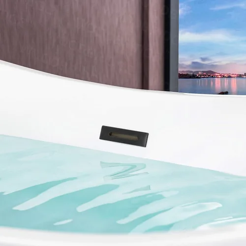 Miniatura 11 de WOODBRIDGE BTA1516 - Bañera de acrílico independiente de 59 pulgadas, moderna bañera blanca con desbordamiento y drenaje negro mate, almohada