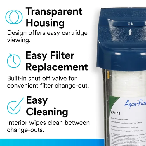 Miniatura 5 de 3M Aqua-Pure AP101T Armazón completo con filtro de agua transparente para toda la casa, ideal para hogares con 1-2 baños, cartucho de inserción