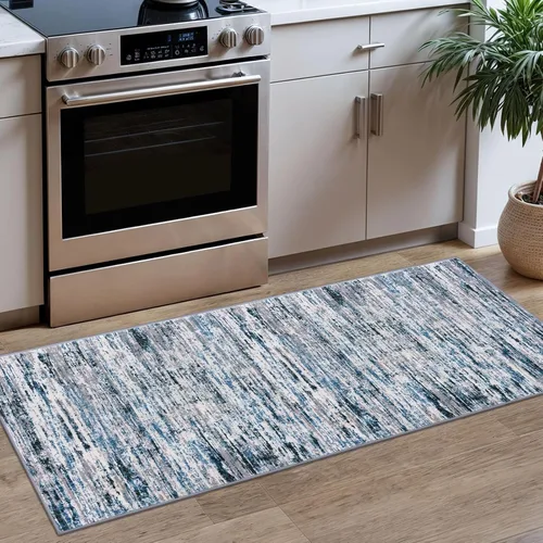 Miniatura 65 de Alfombra de pasillo moderna Lansny 2 x 6 pulgadas, alfombra de cocina lavable verde mostaza multicolor, alfombra antideslizante suave para pasillo