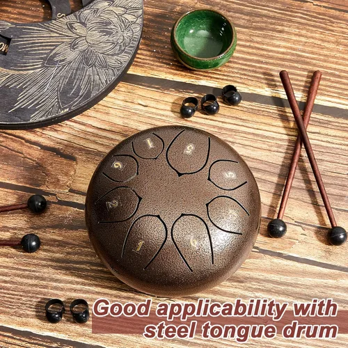 Miniatura 4 de 4 mazos de tambor de lengua de acero de 8 pulgadas, palitos Glockenspiel, mazo y 8 fundas para dedos, púas de goma de silicona para Gong Woodblock