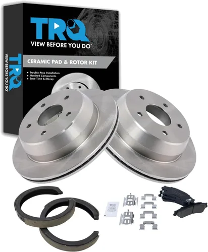 Miniatura 82 de TRQ Kit de pastillas de freno y rotor Posi trasero premium con zapatas de estacionamiento para camión GM SUV