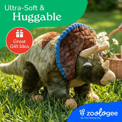 Miniatura 9 de The Petting Zoo Triceratops - Peluche de peluche, regalo para niños, animales de dinosaurio, juguete de peluche de dinosaurio Triceratops, 16
