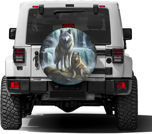 Miniatura 2 de Cubierta de neumático de repuesto con estampado 3D de lobo, a prueba de polvo, para remolque, RV, SUV y muchos vehículos, 14 pulgadas