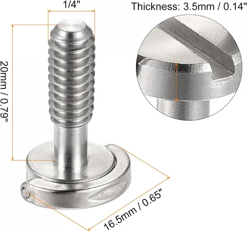 Miniatura 2 de uxcell Tornillo de trípode para cámara, adaptadores de tornillo de montaje macho de 1/4 pulgadas, ranurados de 0.79 pulgadas de longitud