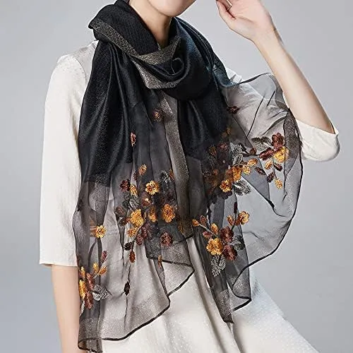 Miniatura 2 de Bufanda de seda WINCESS.YU para mujer, chales ligeros y envolturas para bodas, chal de pashmina a la moda, bufandas bordadas