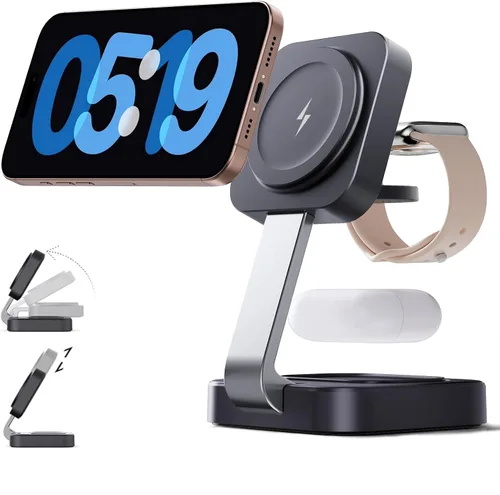 Miniatura 11 de RYND Estación de carga rápida inalámbrica Mag-Safe 2026, cargador magnético 3 en 1 con iPhone 17, 16, 15, 14, 13, 12 Pro Max, serie Apple Watch