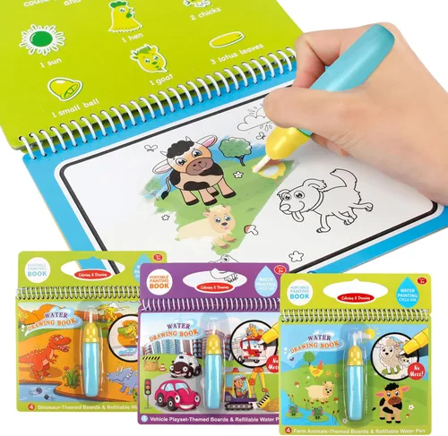 Libros de dibujo de agua, libros para colorear sin desorden para niños pequeños, tablero de pintura de garabatos de agua con bolígrafo, juguetes