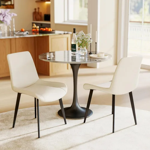 Juego de 2 sillas de comedor, sillas de comedor tapizadas, modernas sillas de comedor y cocina de piel sintética con patas de metal resistentes,