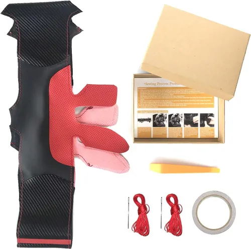 Miniatura 3 de Cubierta de volante de cuero perforado rojo con fibra de carbono mate negro para Honda Civic 2016-2021/CR-V 17-21/Clarity 16-18/Breeze