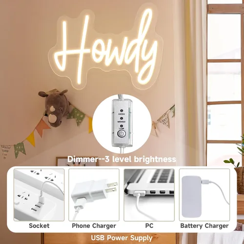 Miniatura 4 de Howdy Letrero de neón para decoración de pared, letreros con luz LED USB para dormitorio, cumpleaños, boda, fiesta, novio, novia, amante