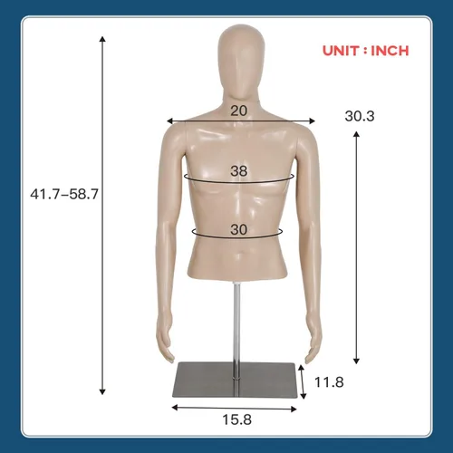 Miniatura 7 de Maniquí femenino/masculino de 39-56/42-59 pulgadas de altura ajustable, forma de vestido de maniquí de costura, modelo de soporte, cabeza