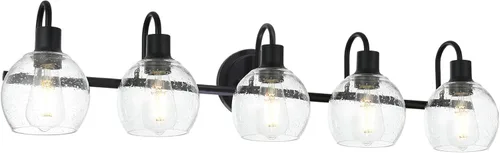 Accesorios de iluminación de tocador de baño negros de 5 luces sobre espejo, iluminación moderna de pared con apliques de vidrio esmerilado con