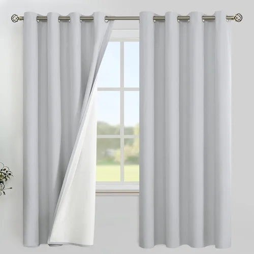 Miniatura 32 de YoungsTex - Cortinas de lino beige 100% opacas para dormitorio de 63 pulgadas de largo, cortinas cortas con aislamiento térmico y ojales
