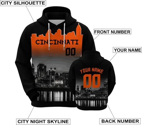 Miniatura 11 de Custom Football Hoodies City Night Skyline Personalized Sweatshirt Name Number Fan Gift Pullover for Men Women Youth